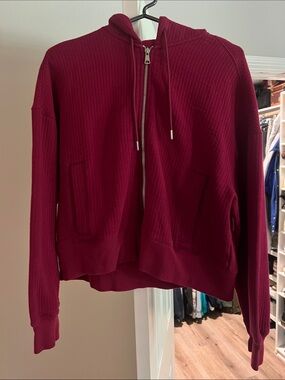 Abercrombie cropped Women's Ribbed Zip-Up Hoodie - Burgundy